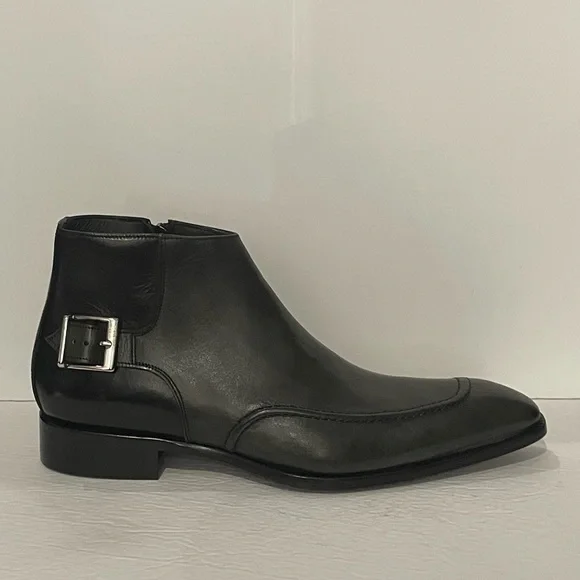 Duca ankle boot charcoal point toe Atalian leather side zipper side buckle - Picture 2 of 5